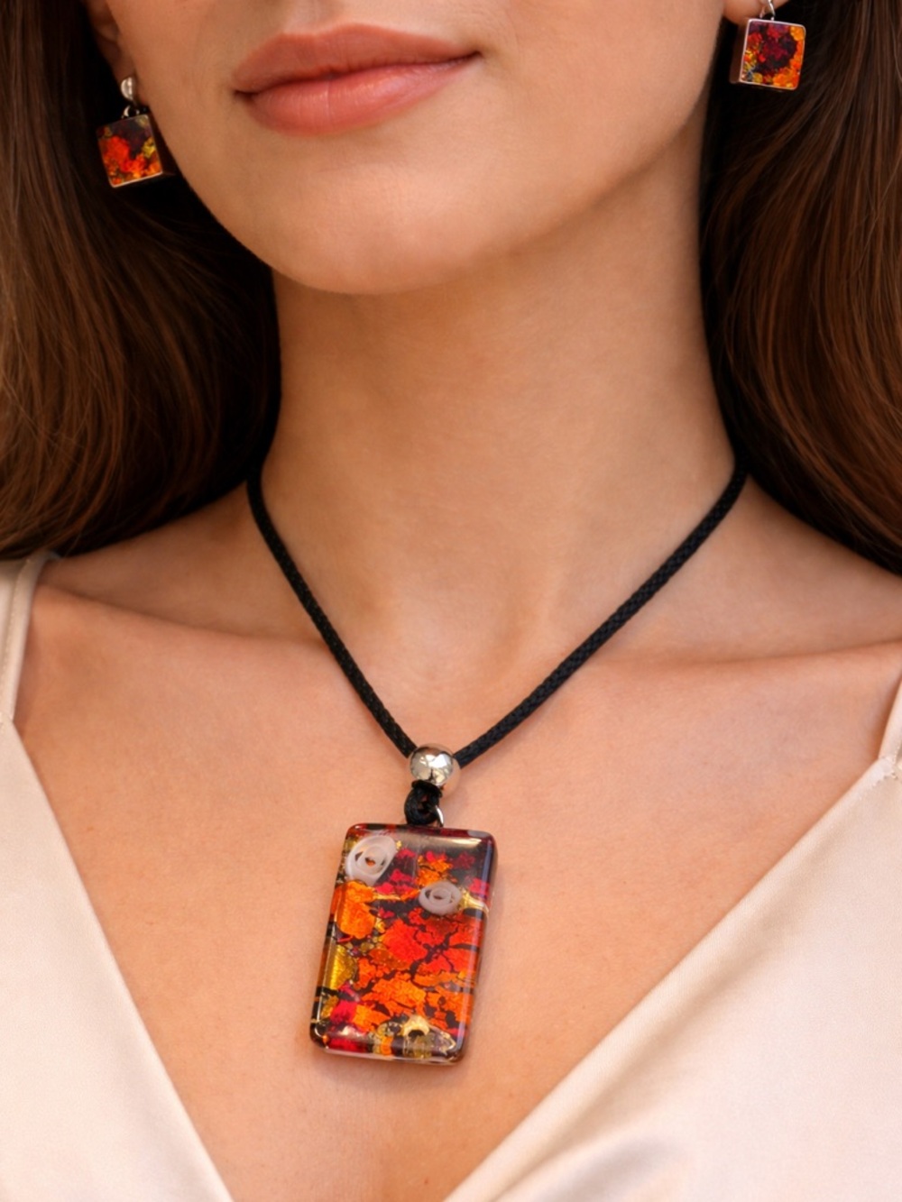 Vintage Murano Glass Millefiori Venetian Reflections Pendant Necklace Set